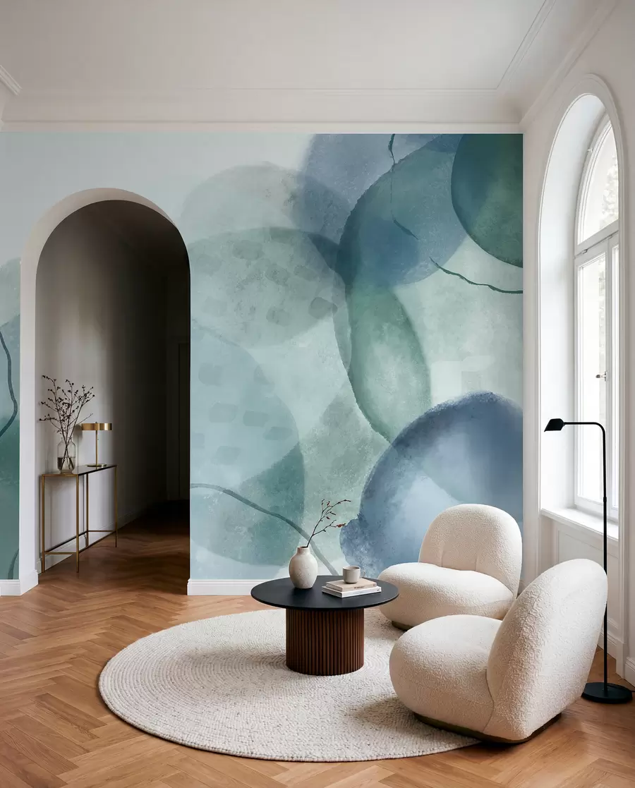 Wall Mural Photo Wallpaper Soft, watercolor abstract shapes in shades of blue, green, and white w07926