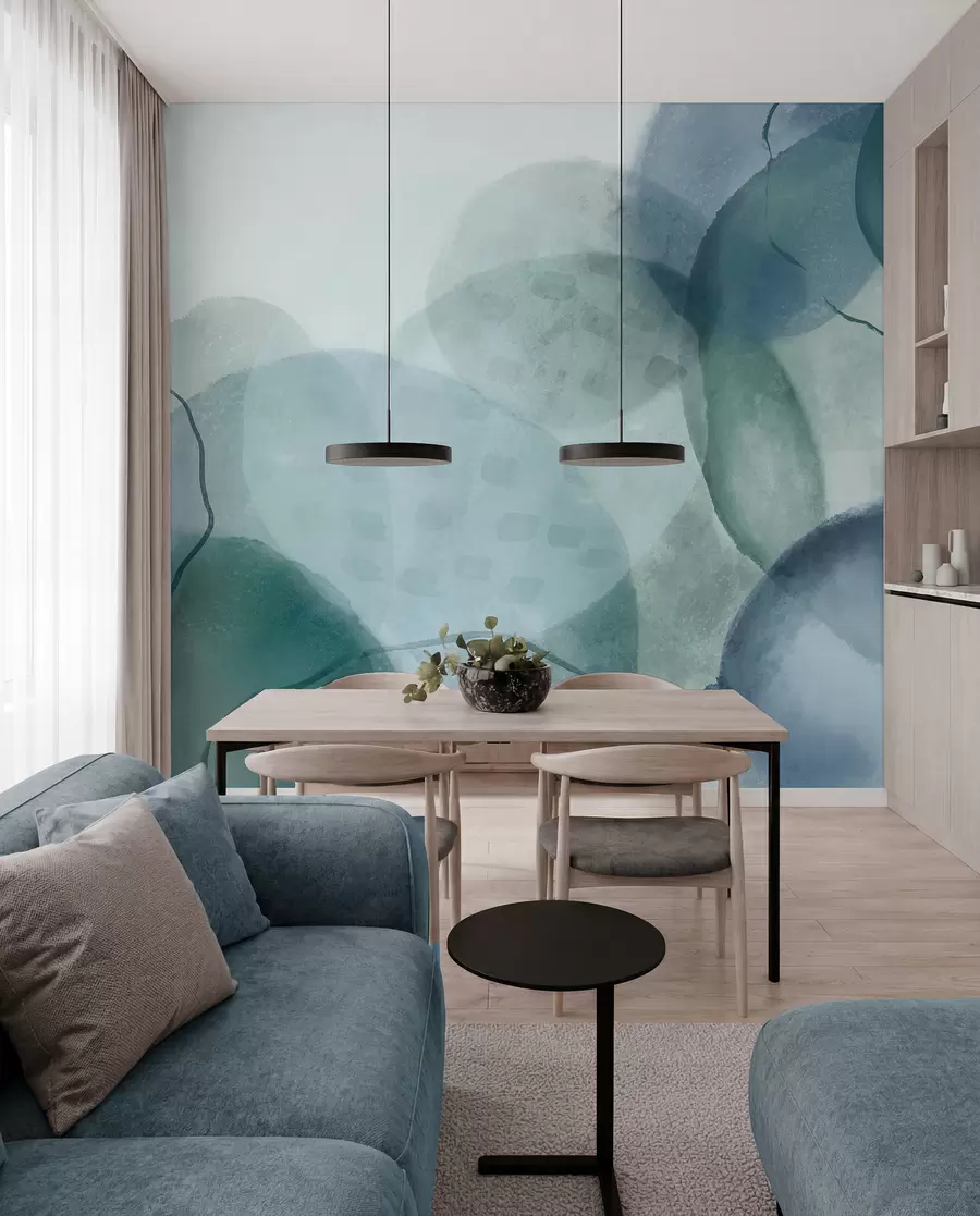Wall Mural Photo Wallpaper Soft, watercolor abstract shapes in shades of blue, green, and white w07926