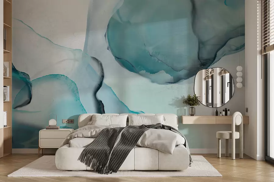 Wall Mural Photo Wallpaper Abstract blue and white fluid art, resembling flowing water and ink w07927