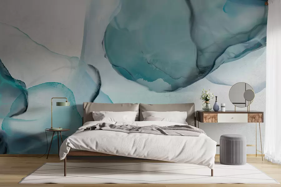 Wall Mural Photo Wallpaper Abstract blue and white fluid art, resembling flowing water and ink w07927