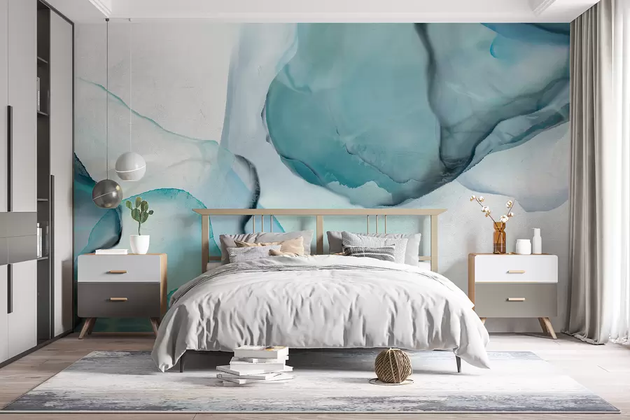 Wall Mural Photo Wallpaper Abstract blue and white fluid art, resembling flowing water and ink w07927