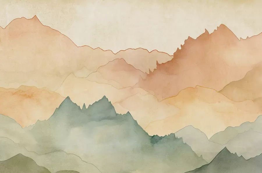 wall murals Mountain ranges, watercolor vintage, pink, blue and yellow color w07965