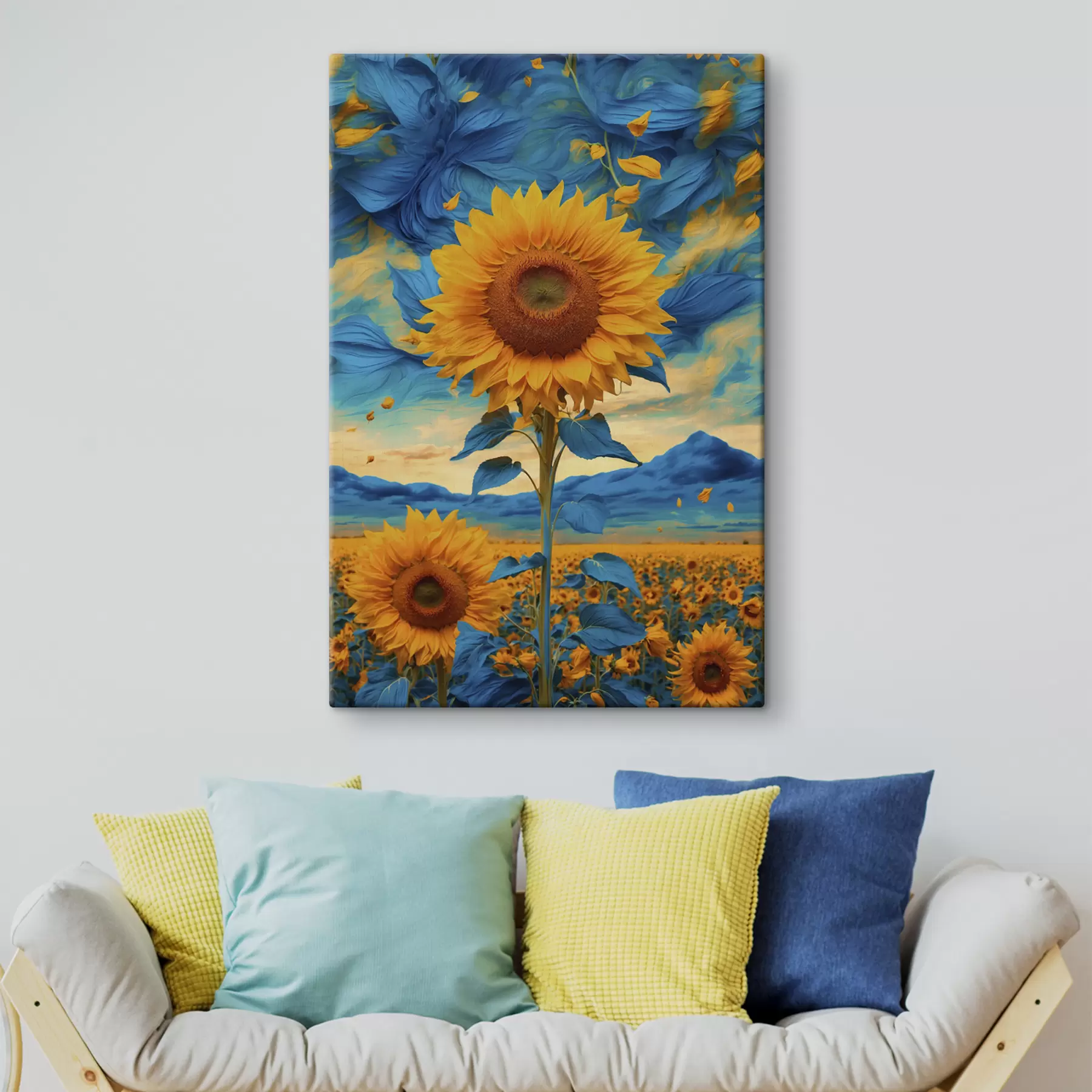 murales Campo de girasoles sobre cielo abstracto s39367