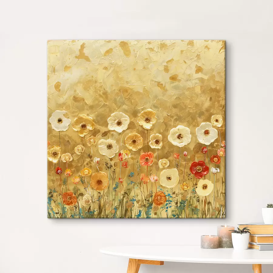 murales Pradera al estilo Klimt: delicadas flores en colores pastel con textura fundido s39464