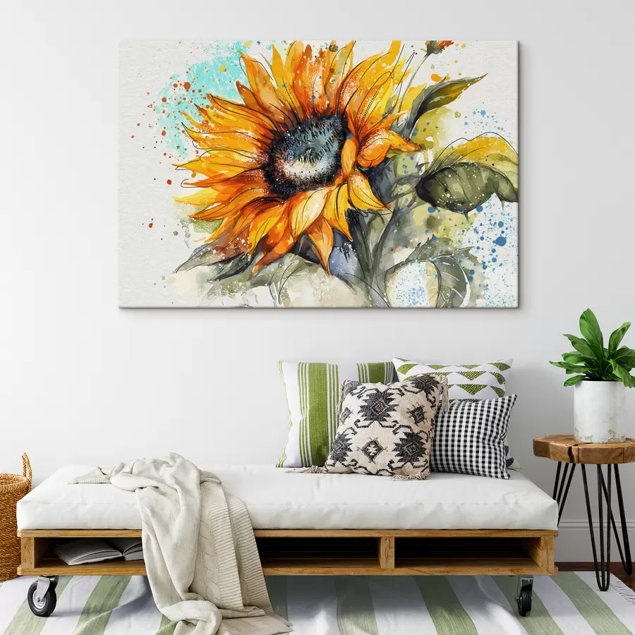 murales Girasol acuarela con toques de pintura s39583
