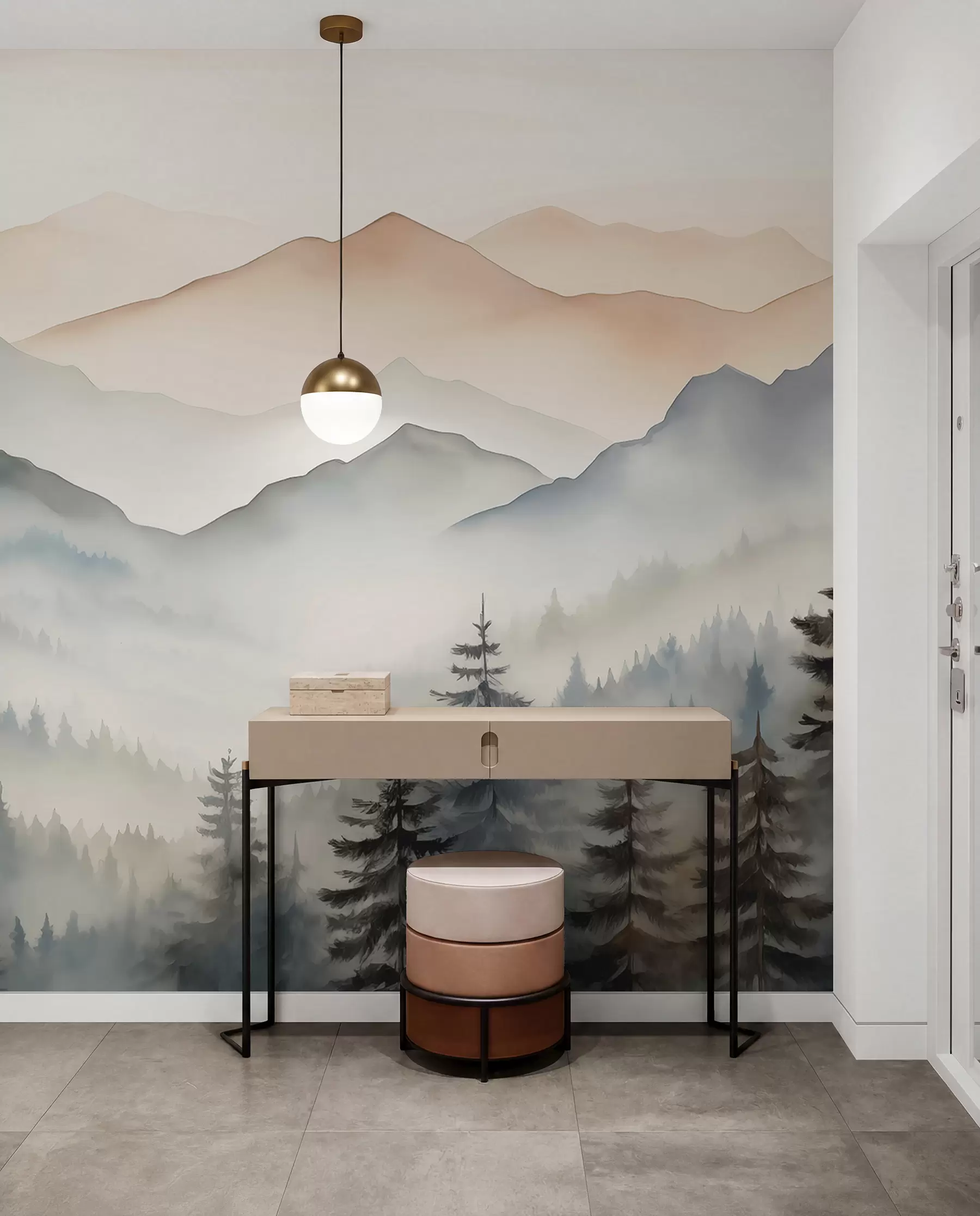 wall murals Mountain ranges against the forest watercolor w08024