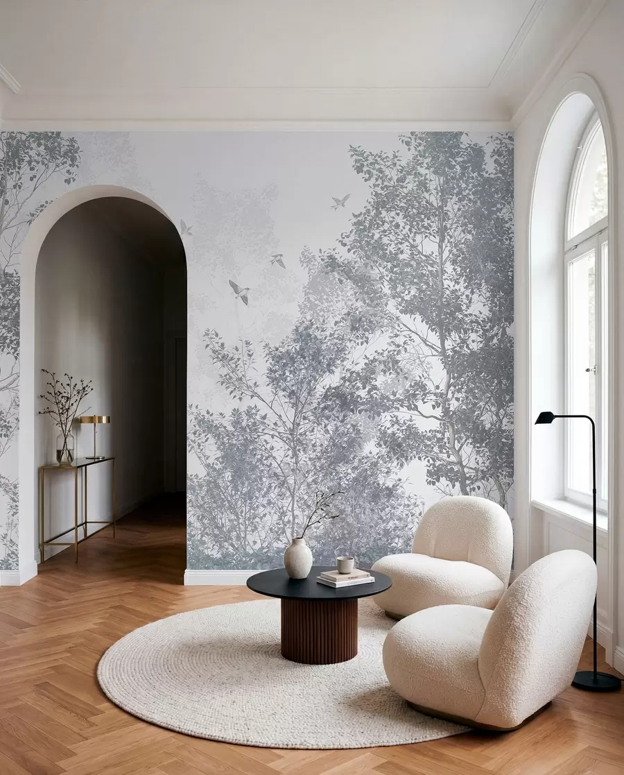 wall murals Birds and Silver Branches w07982v1
