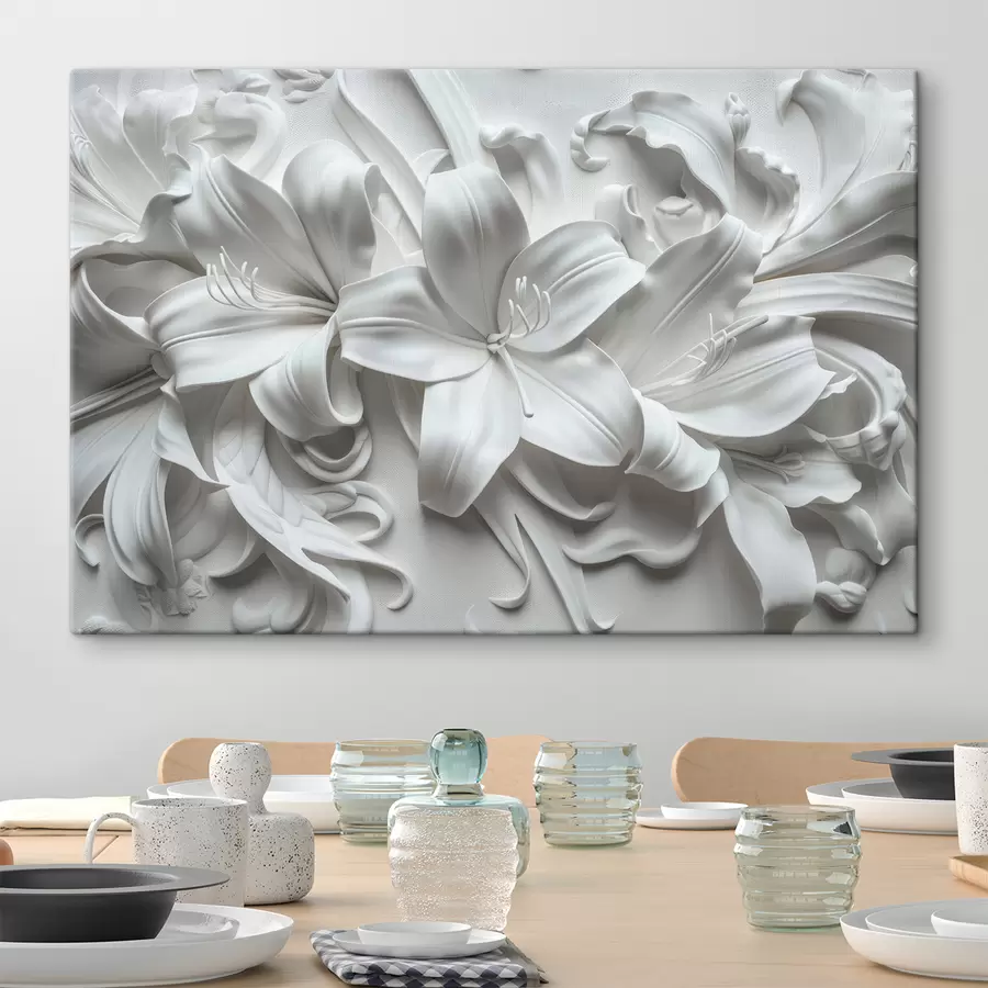 murales Relieve 3d blanco de lirios esculpidos s39654