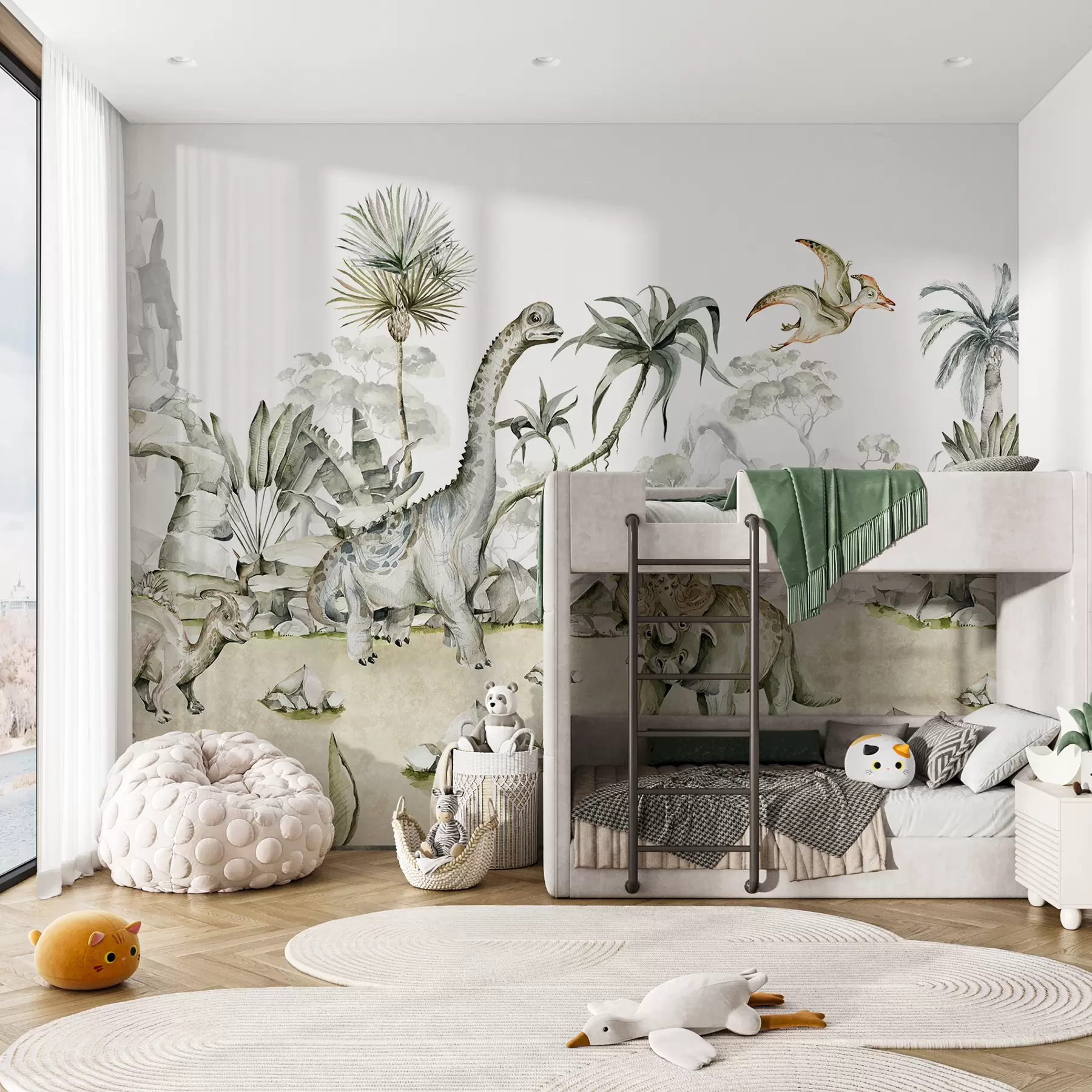 Wall Mural Photo Wallpaper The world of dinosaurs in watercolor style w00847
