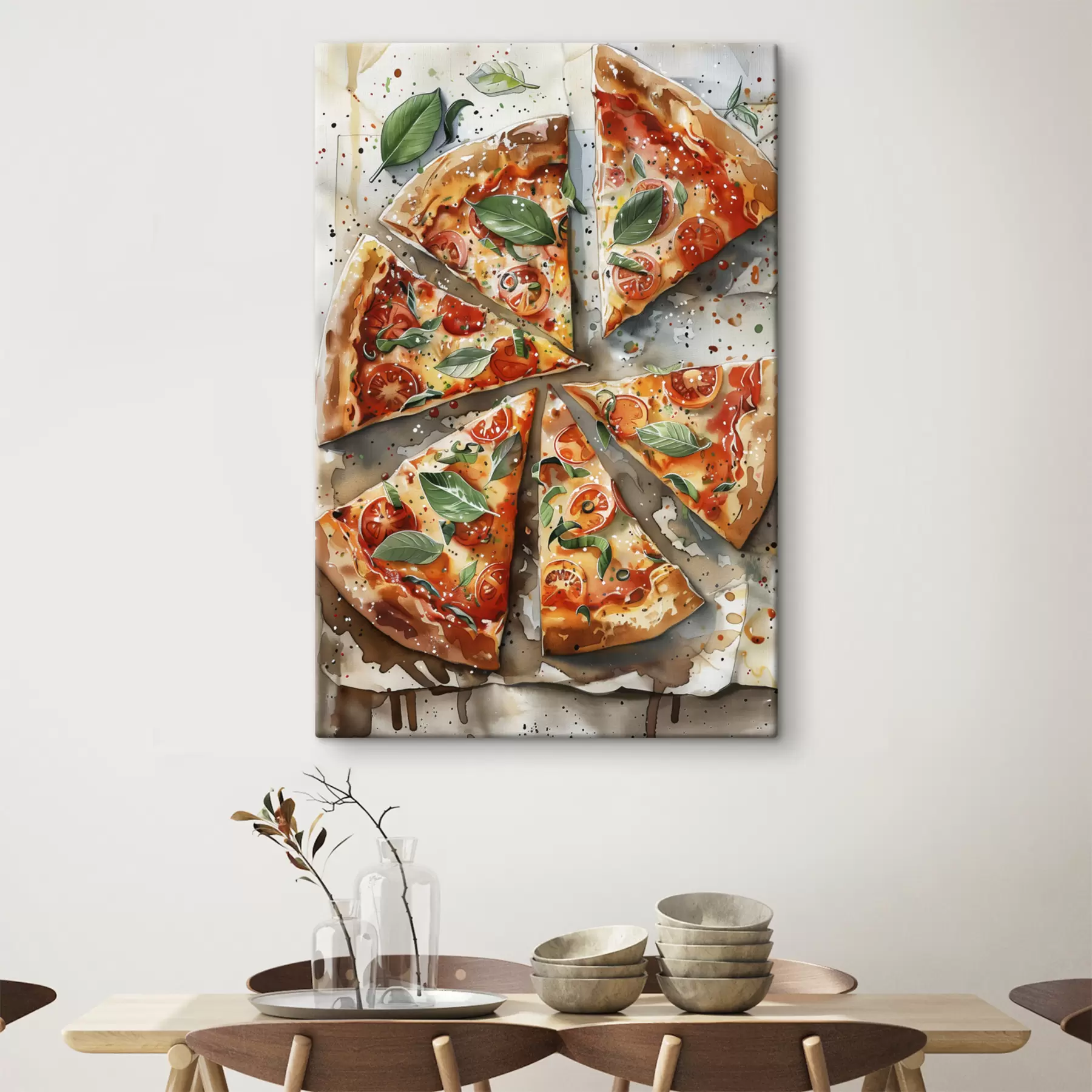 wall murals Delicious italian pizza, watercolor food art, margarita, tomatoes s39703
