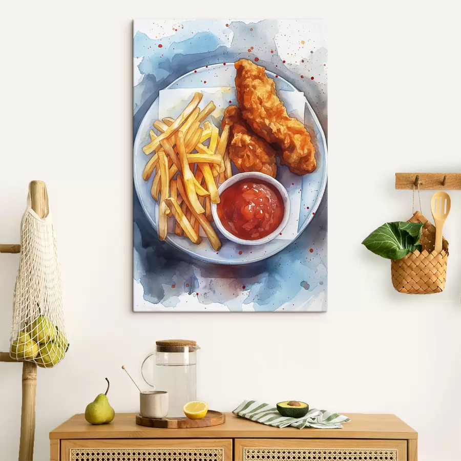 murales Comida callejera acuarela, papas fritas con pollo asado, deliciosa s39709