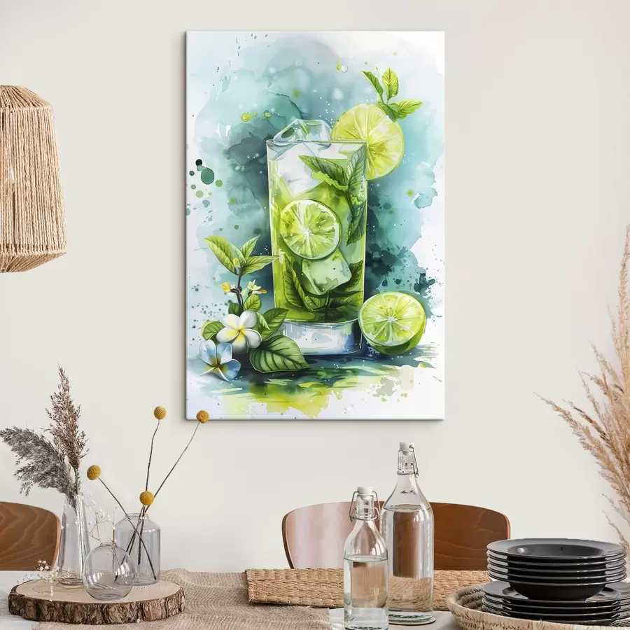 wall murals Watercolor summer cocktail, mojito, lime and mint, floral, green colors s39712