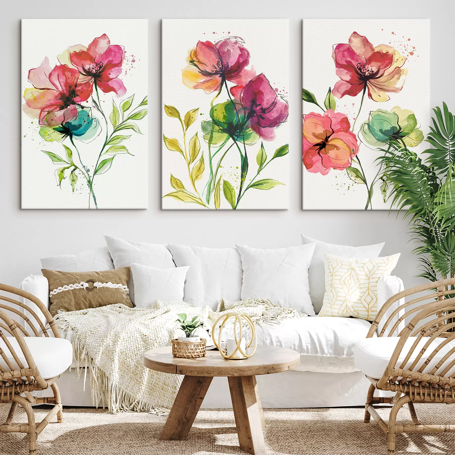 wall murals Gentle watercolor flowers with splashes of paint m00340
