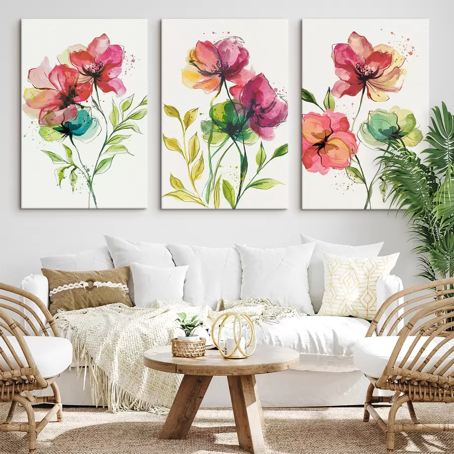 wall murals Gentle watercolor flowers with splashes of paint m00340