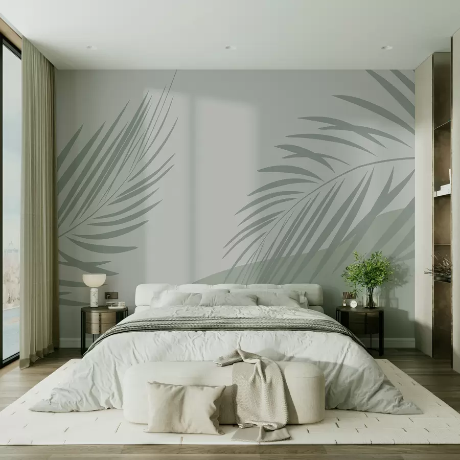Wall Mural Photo Wallpaper Tropical leaves on a light background w08016