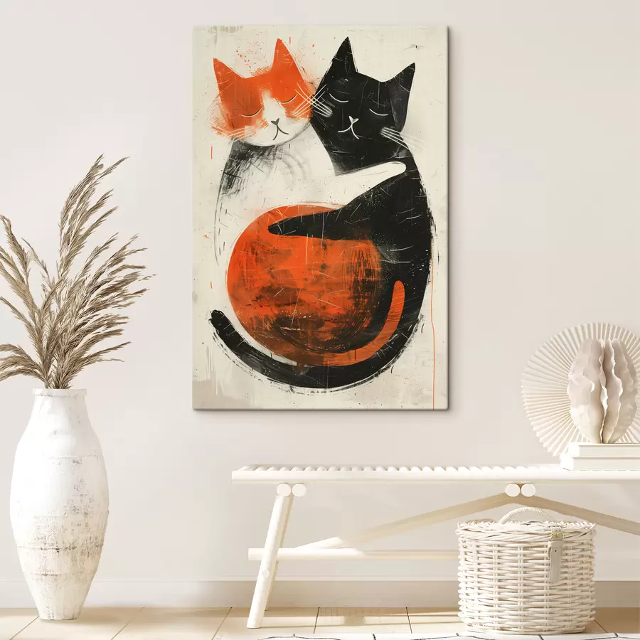 wall murals Minimalist ink illustration of two cute cats s39725