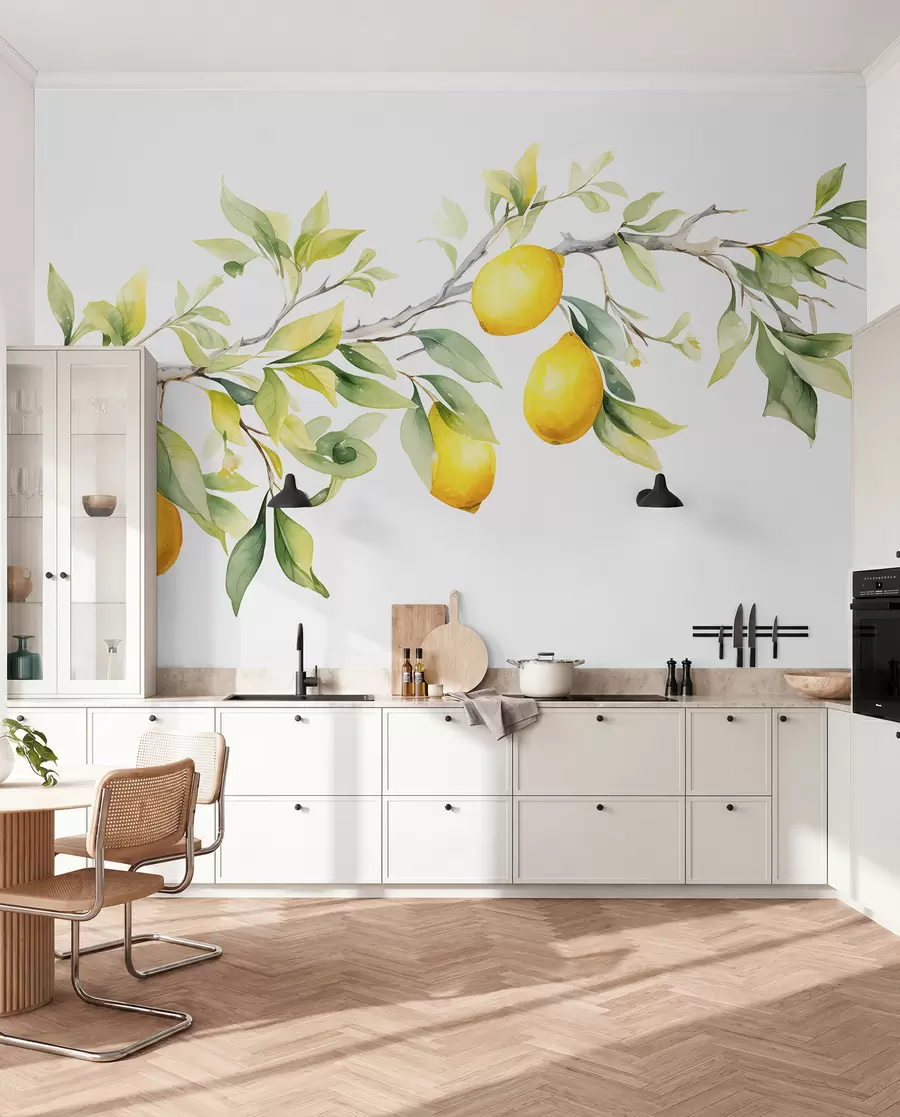 peintures murales Branche aquarelle avec feuilles et fruits de citron w08096