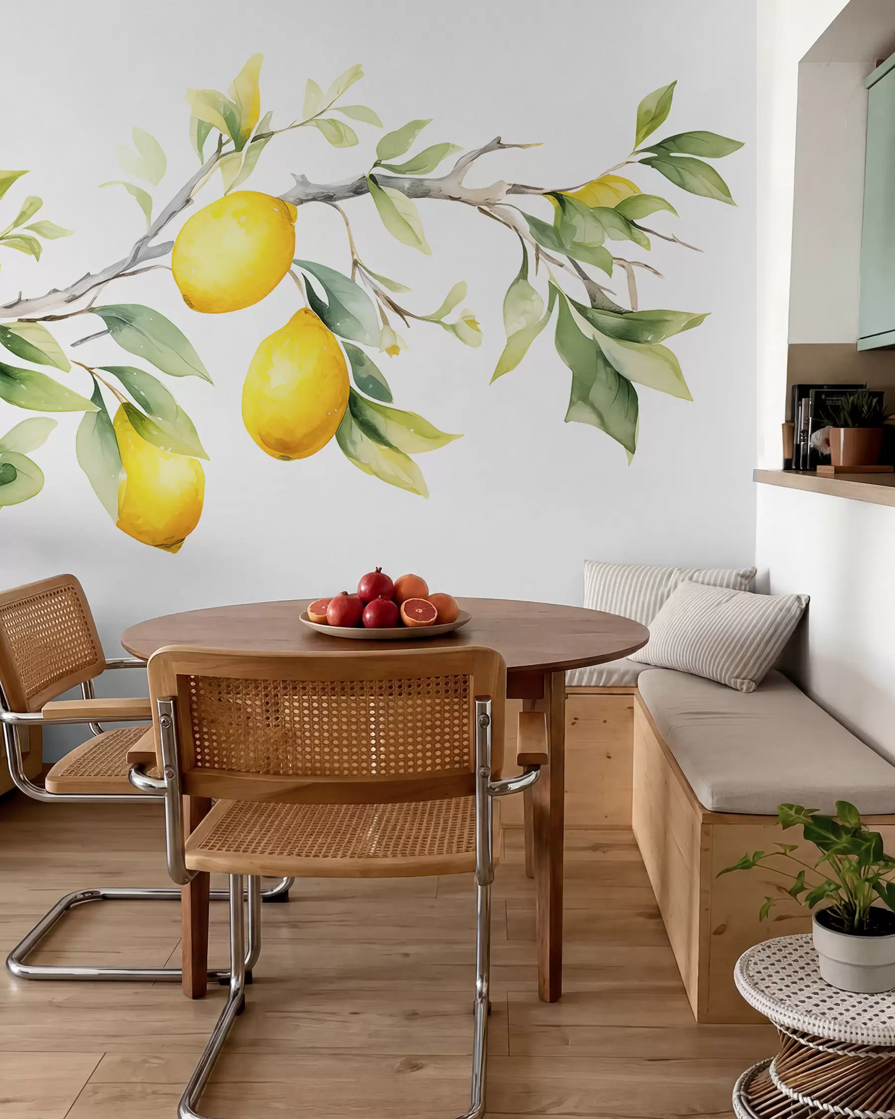 Wall Mural Photo Wallpaper Watercolor branch with lemon leaves and fruits w08096