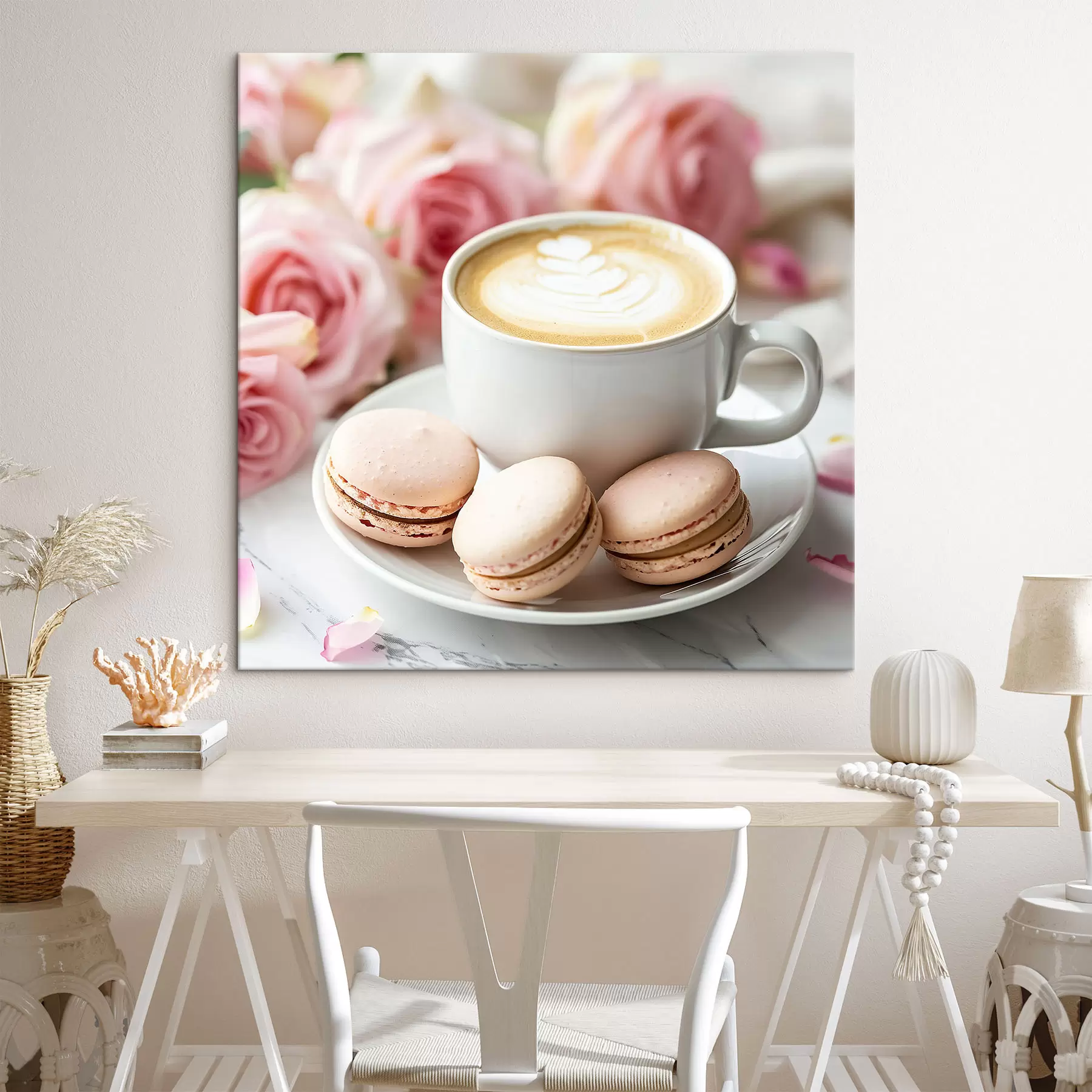 wall murals Cup of coffee on a delicate floral background s39232