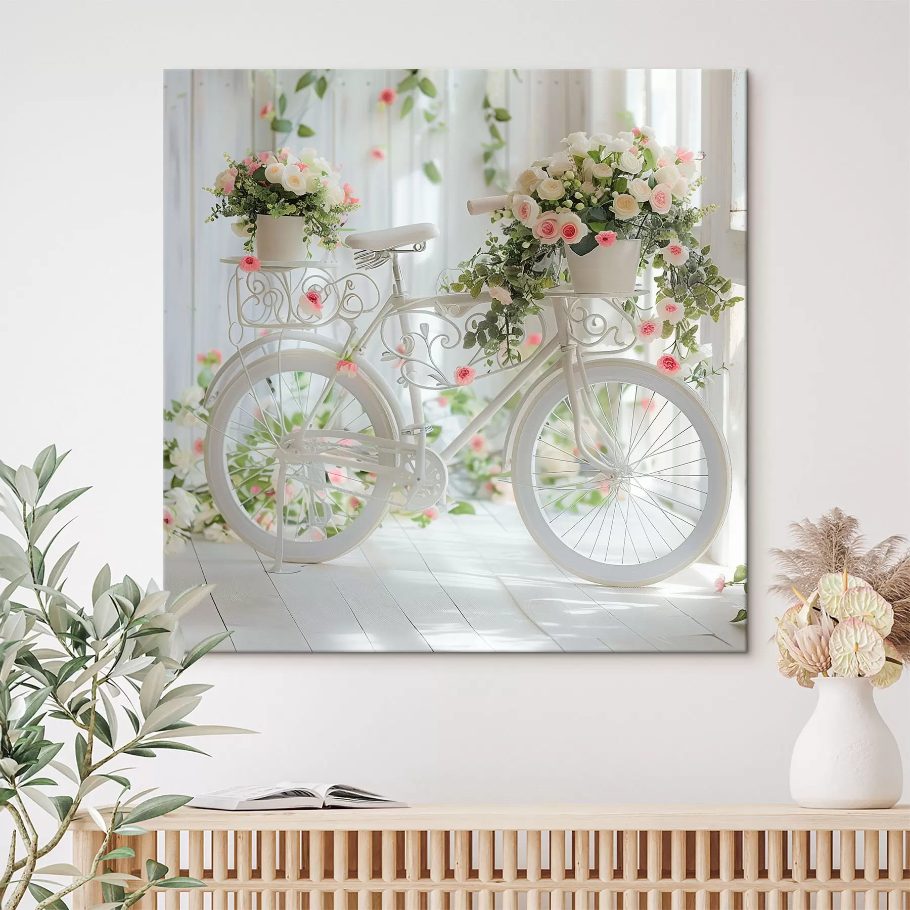 wall murals White bicycle with a flower basket in Provence style s39243