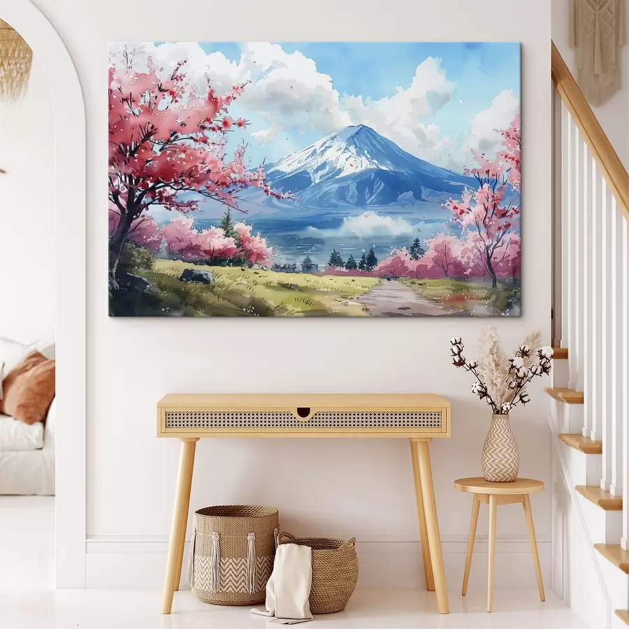 wall murals Mountain Fuji landscape, spring blooming nature, cherry trees, japanese s39777
