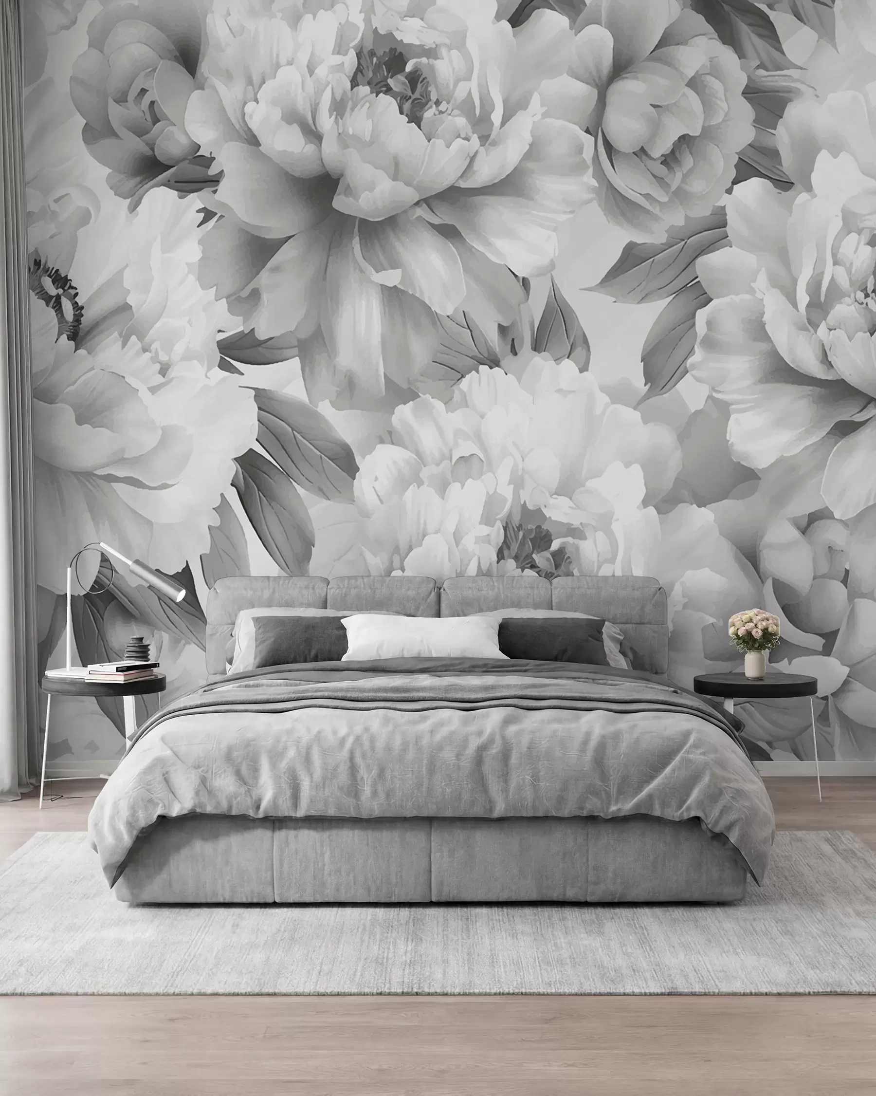 wall murals Black and white peonies w08068