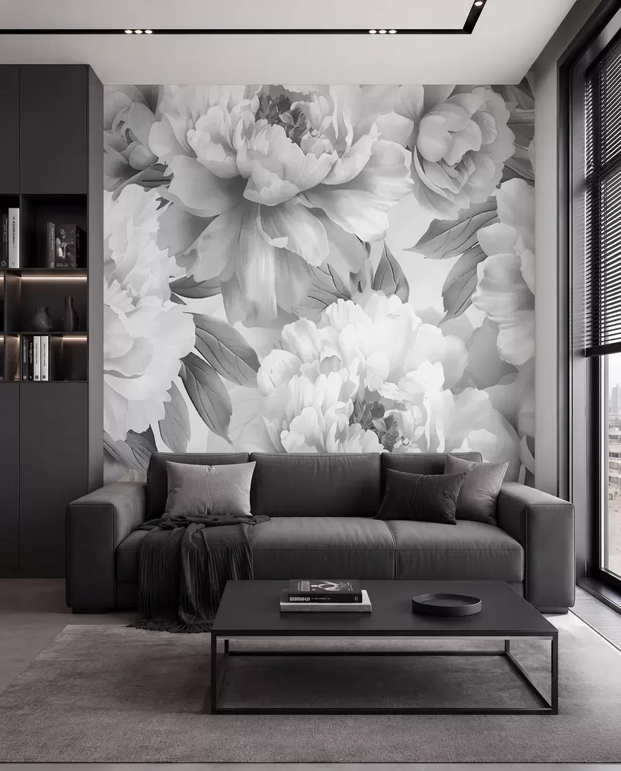 Wall Mural Photo Wallpaper Black and white peonies w08068