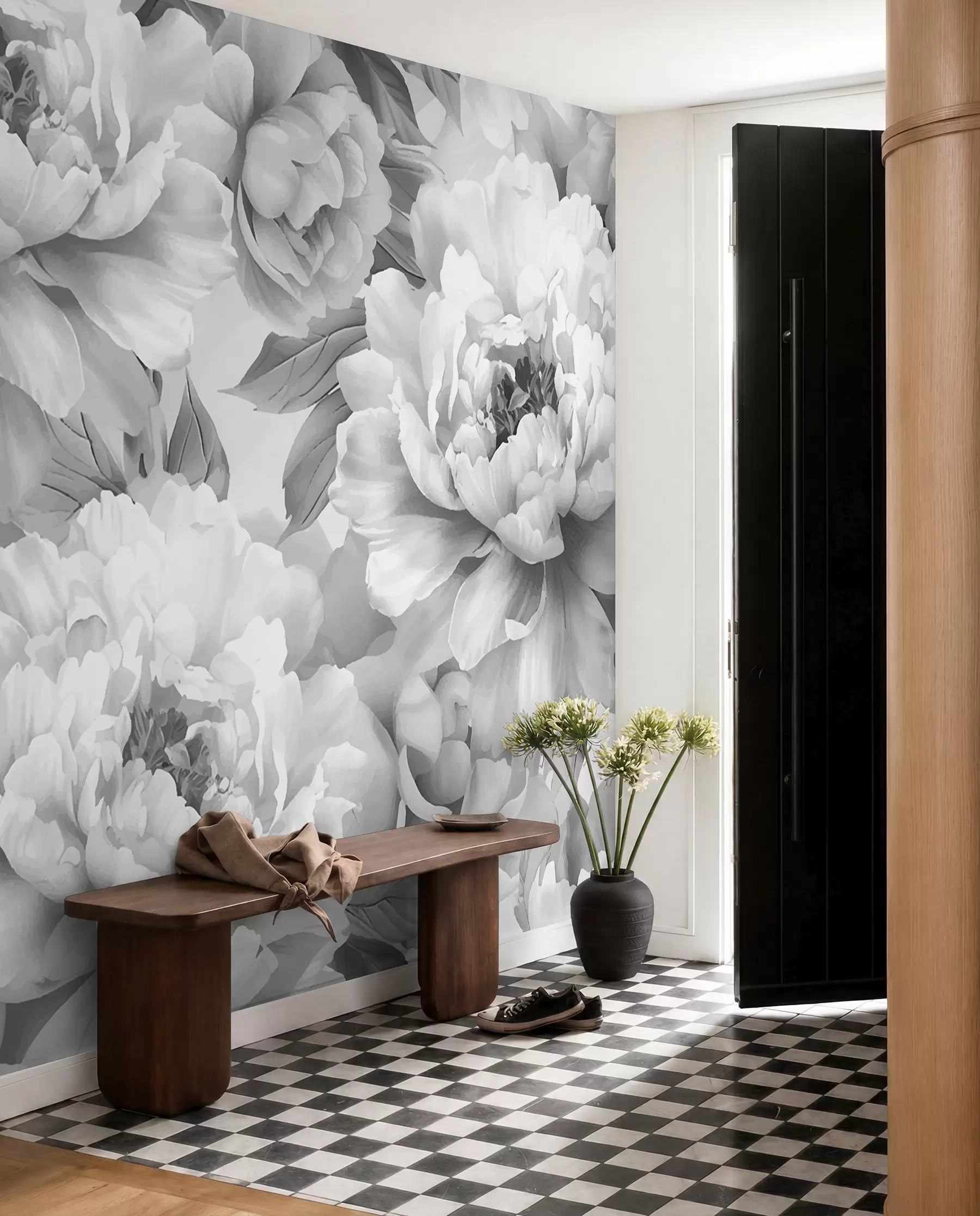 wall murals Black and white peonies w08068