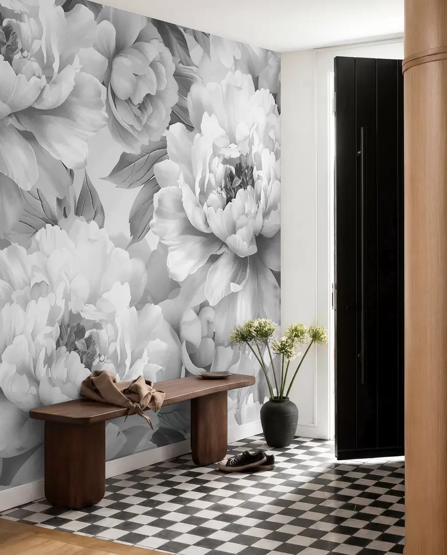 peintures murales Pivoines noires et blanches w08068