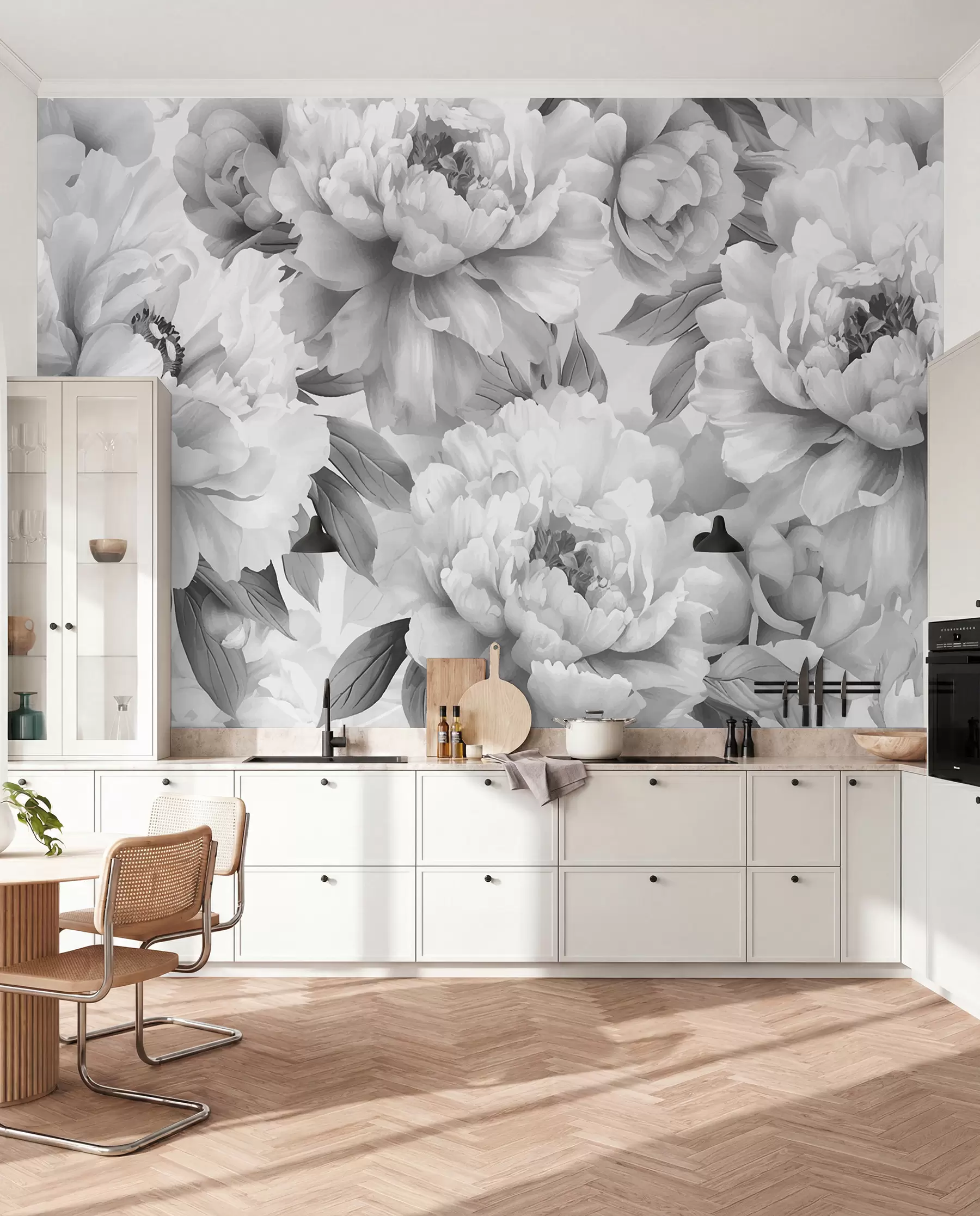 peintures murales Pivoines noires et blanches w08068