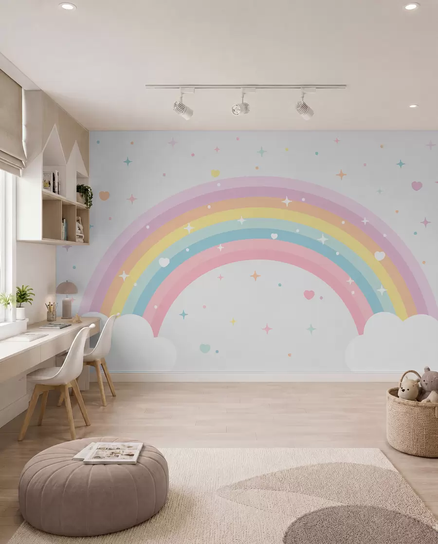 wall murals Rainbow, Hearts and Stars w08109
