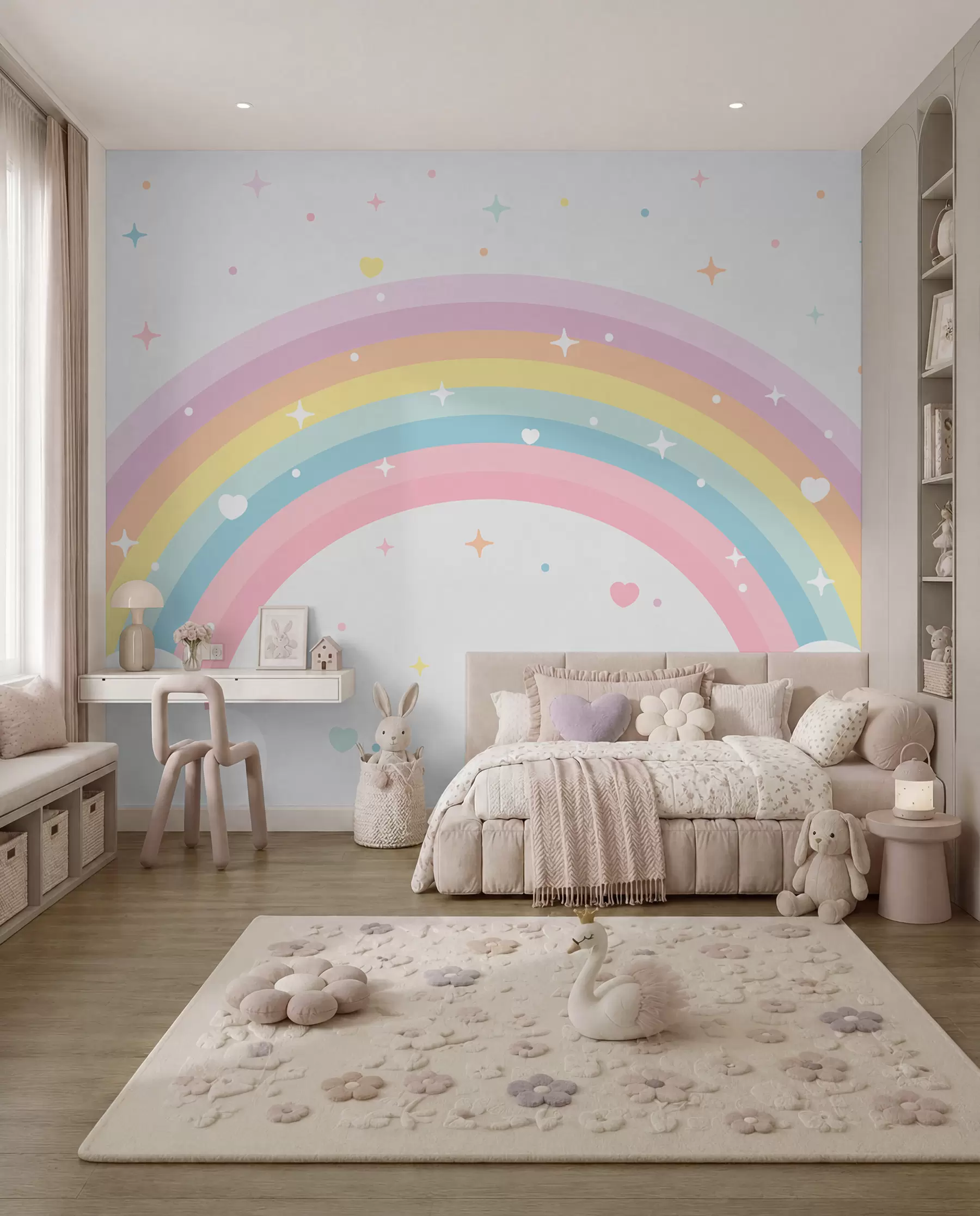 Wall Mural Photo Wallpaper Rainbow, Hearts and Stars w08109