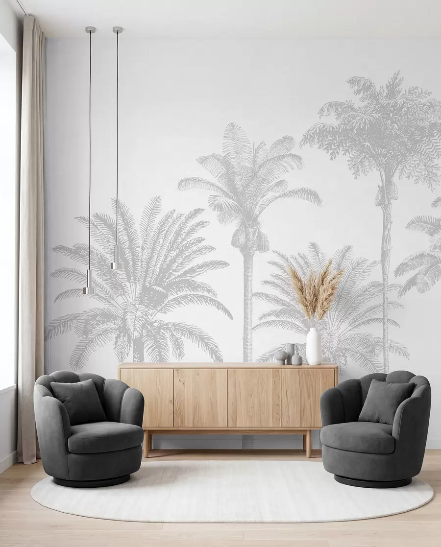 wall murals Tropical palm trees oasis minimal gray color w08111v2
