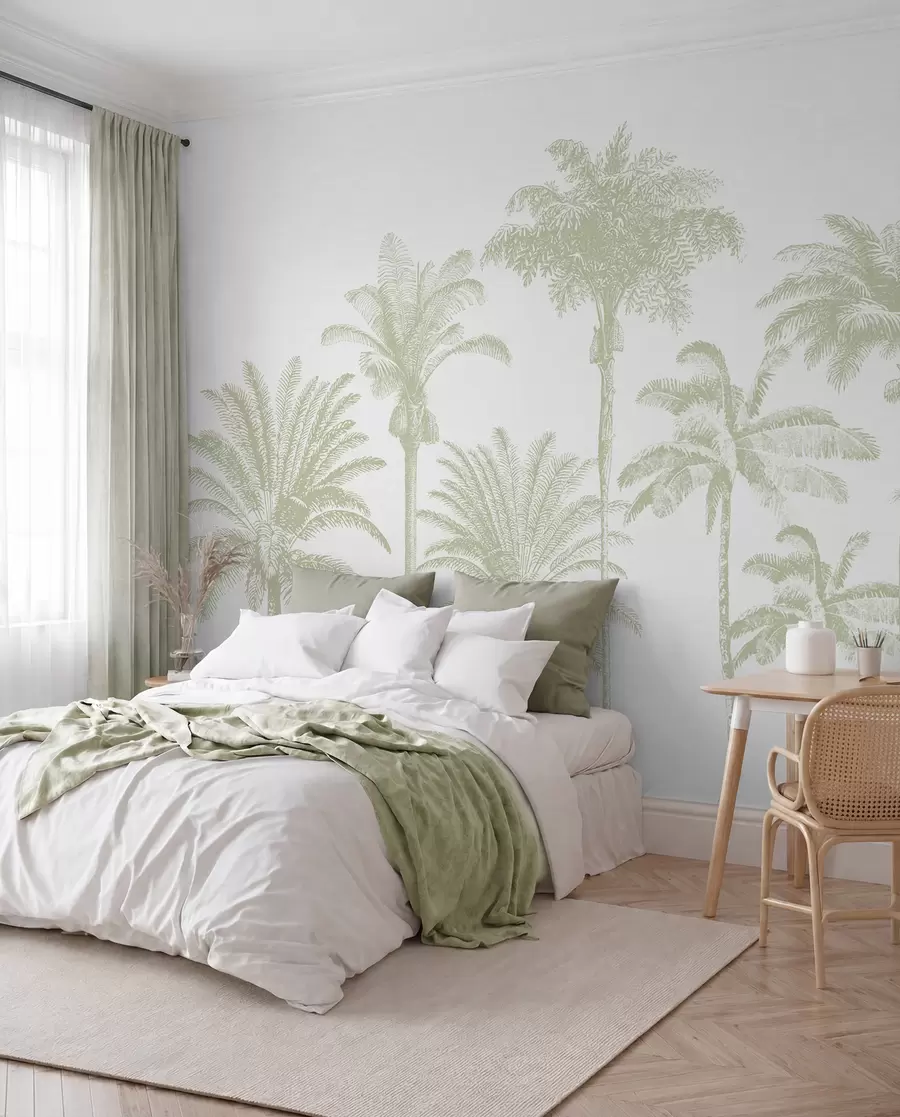 peintures murales Palmeraie en vert sauge w08111v3