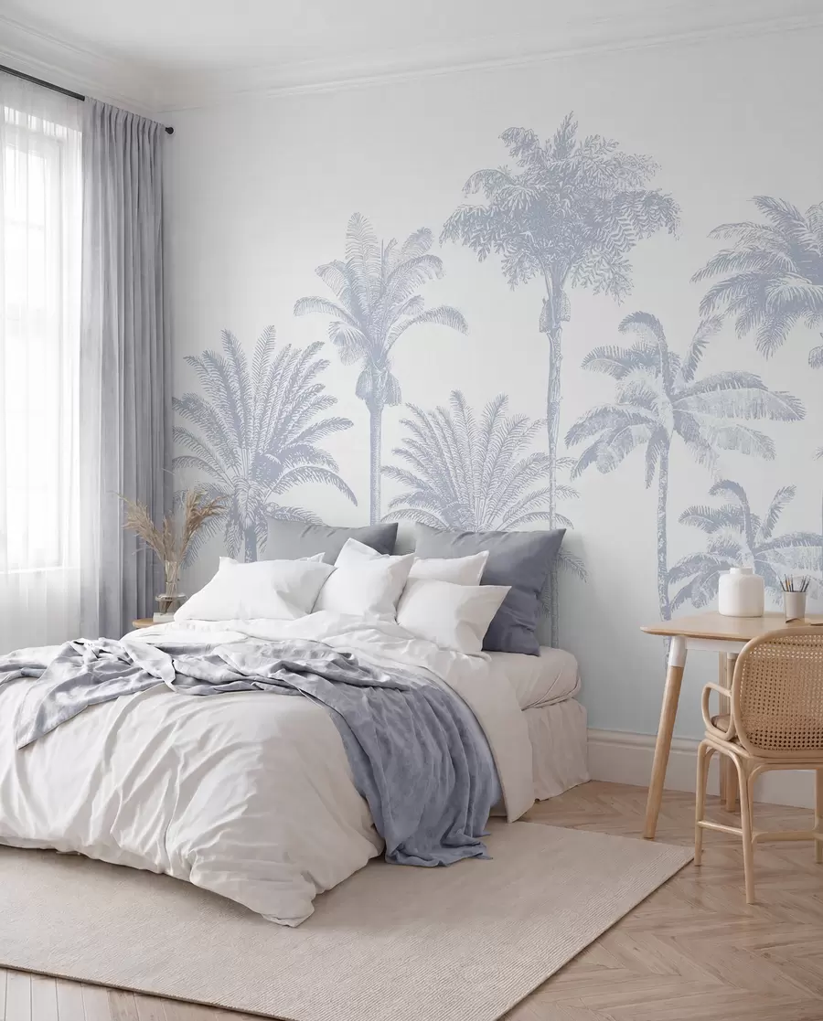 wall murals Tropical palm trees oasis minimal blue color w08111v4