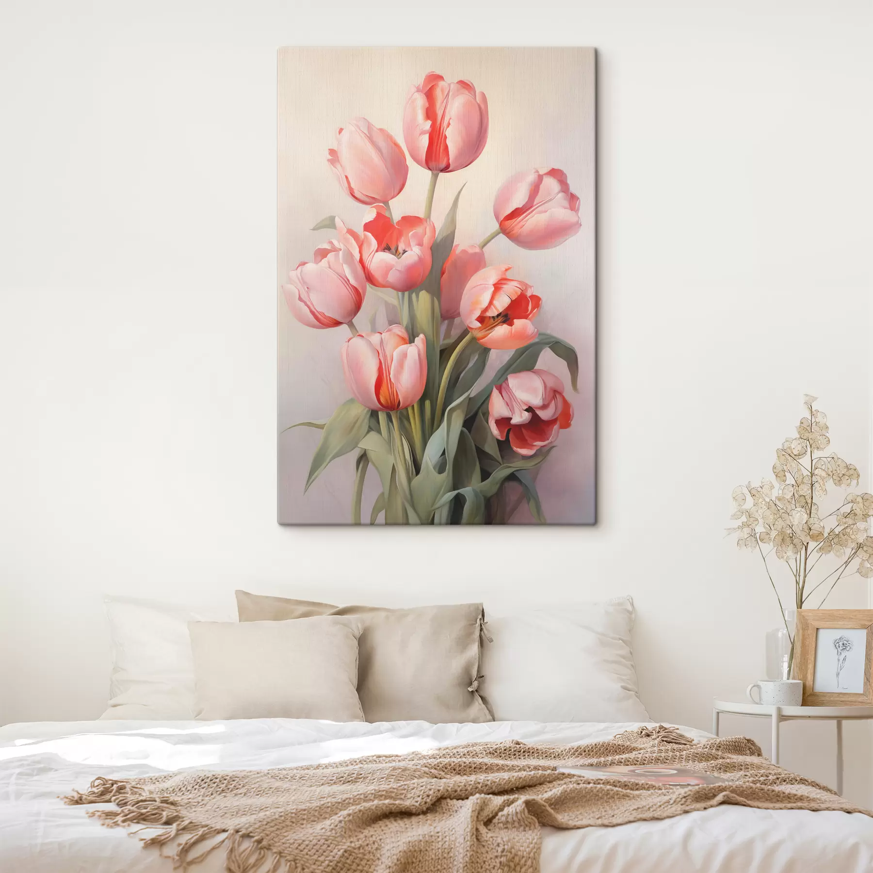 wall murals Pink red tulips on light oil painting s39832