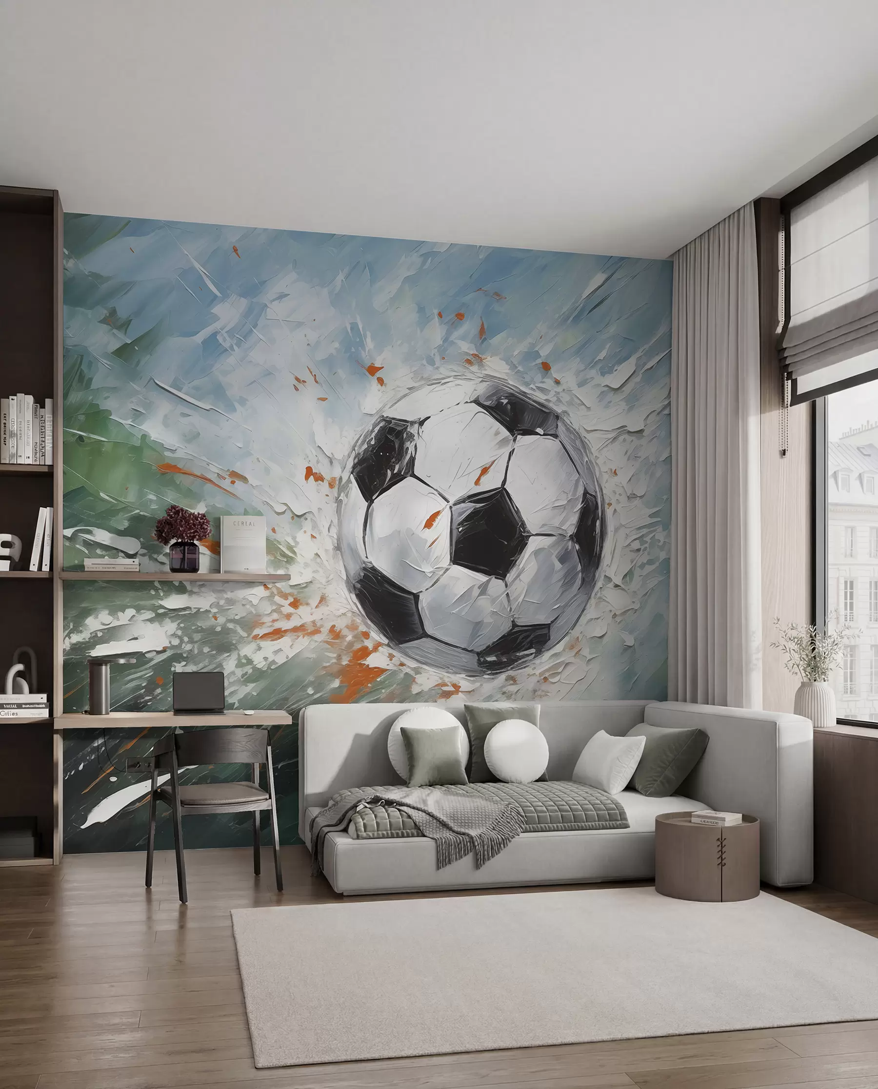 wall murals Soccer ball flying oil painting abstract art w08117