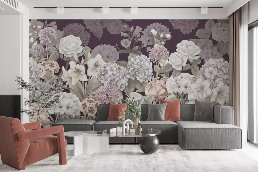 peintures murales Jardin d'été magique sur fond cramoisi w08140v2