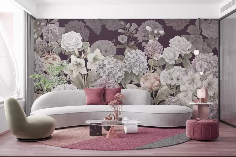 Wall Mural Photo Wallpaper Magical summer garden on a crimson background w08140v2