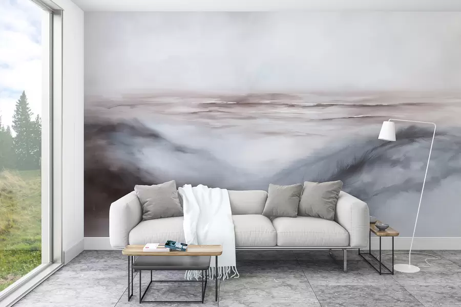 Wall Mural Photo Wallpaper Abstract lanscape in pastel colors, brush strokes, beach, sea, grey color pallete w08141