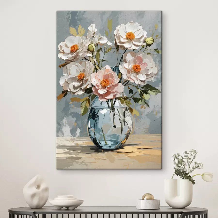 murales Flores blancas en jarrón transparente s39850