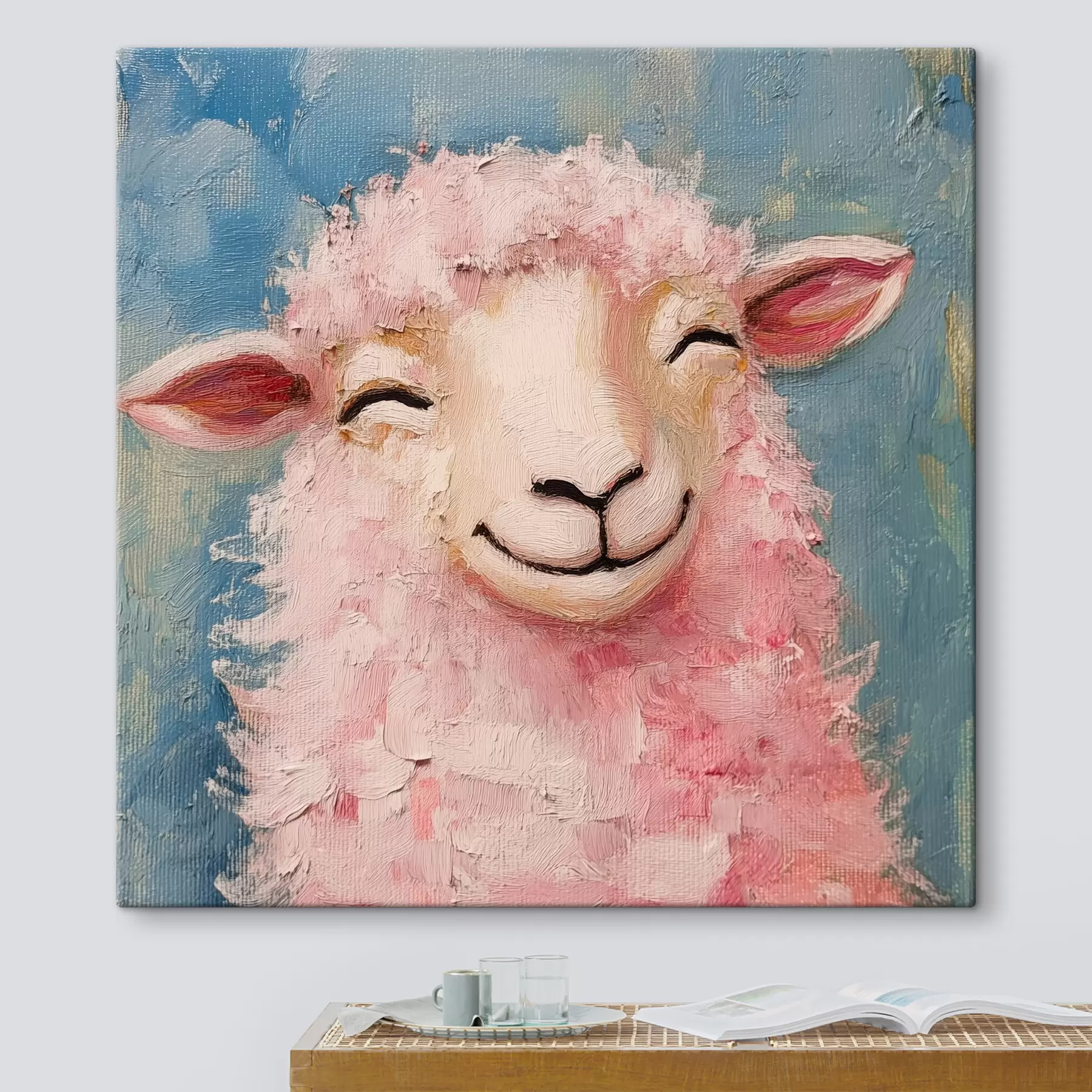 wall murals Cheerful ram with pink wool s39911