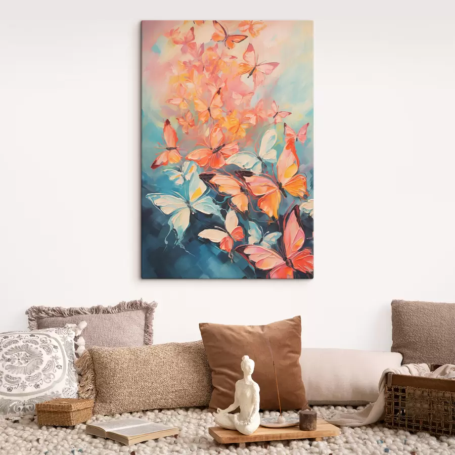 murales Una bandada de mariposas volando sobre una pintura al óleo azul s39922