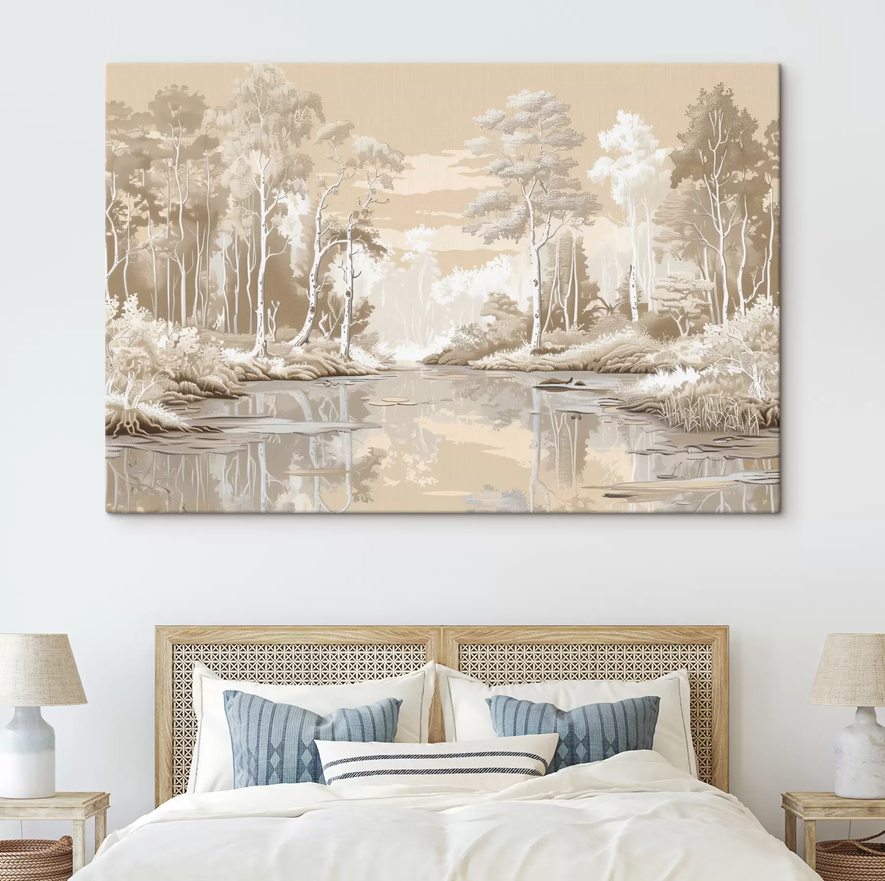 wall murals Beautiful forest landscape, soft pastel colors, beige and white s39978