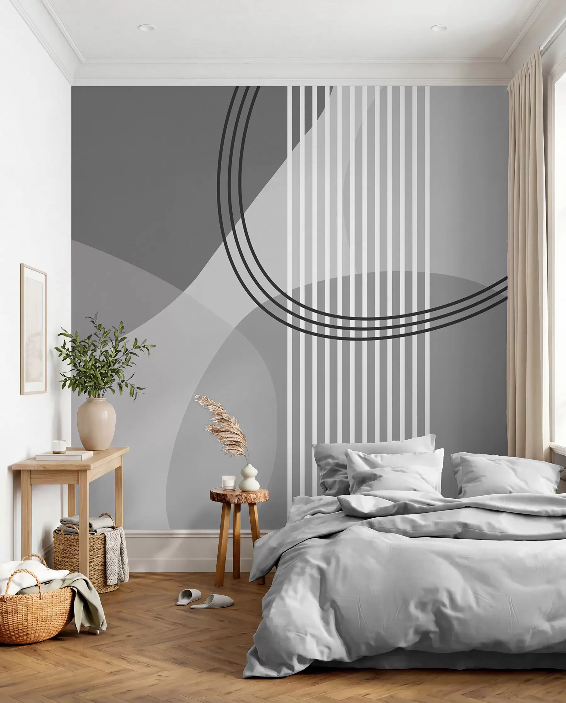 peintures murales Ligne d'abstraction géométrique et cercle minimalisme style moderne couleur grise w08173v3