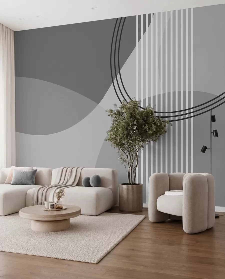 Wall Mural Photo Wallpaper Geometric abstraction line and circle minimalism modern style gray color w08173v3
