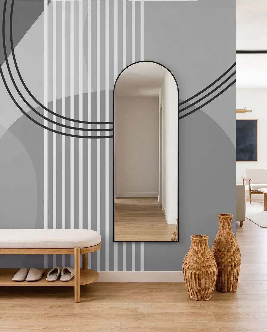 peintures murales Ligne d'abstraction géométrique et cercle minimalisme style moderne couleur grise w08173v3