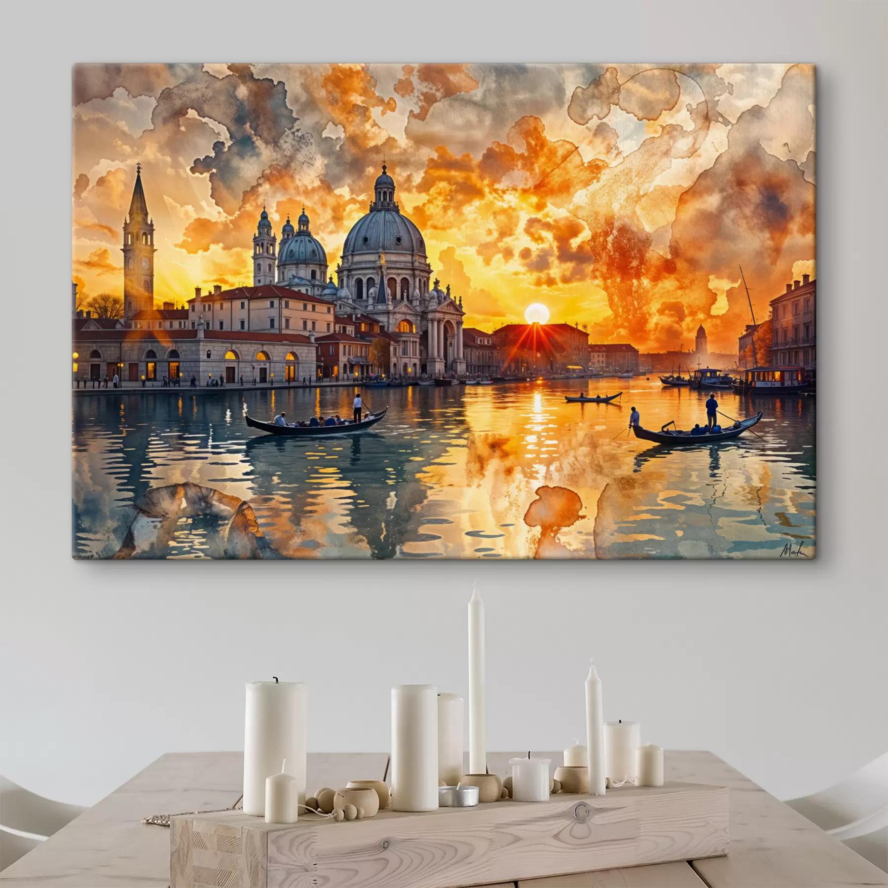 wall murals A colorful and dramatic sunset over the Grand Canal in Venice, Italy watercolor art s40027