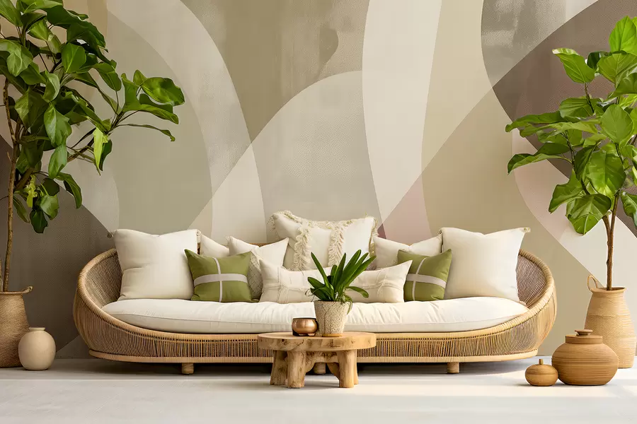 murales Curvas suaves en tonos apagados con líneas fluidas y degradados beige, minimalista y moderno w01334v1