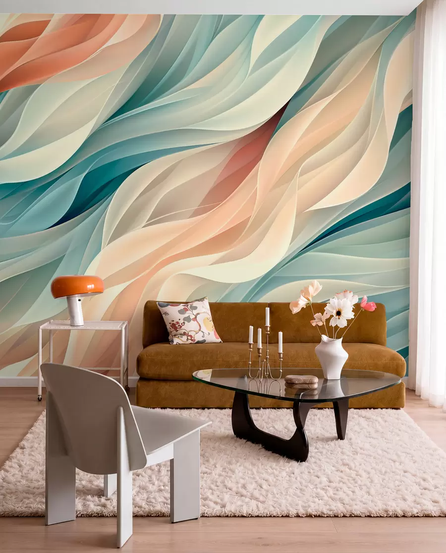 peintures murales Design abstrait fascinant avec des vagues pastel douces w01335